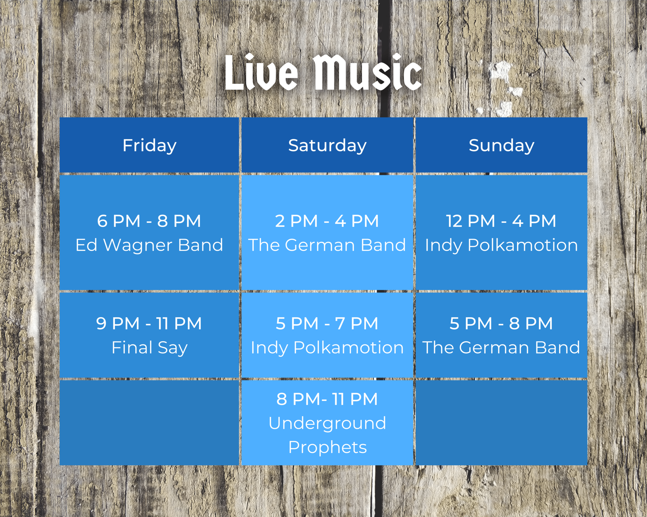 Oktoberfest site band schedule