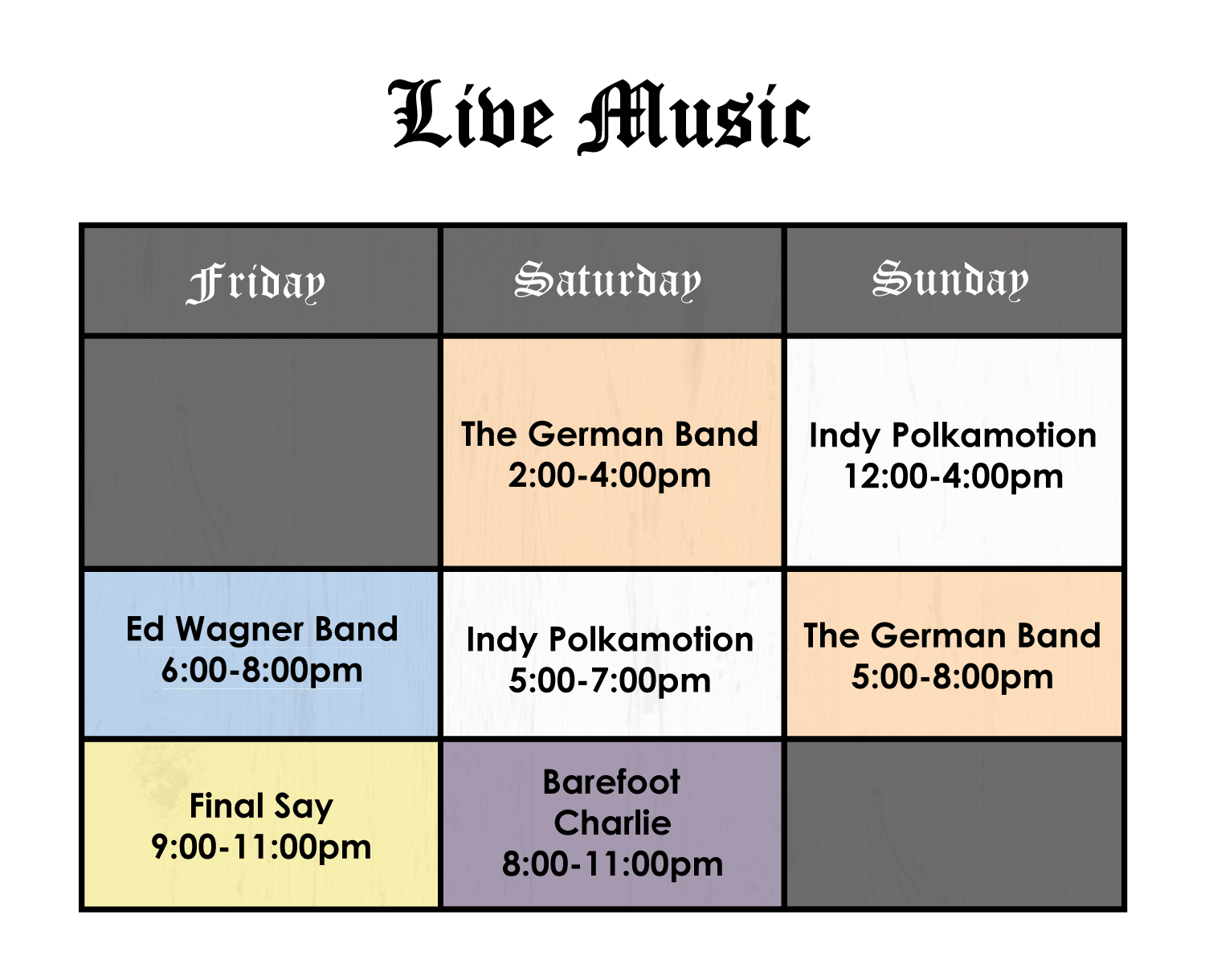 Band Schedule St. John Oktoberfest